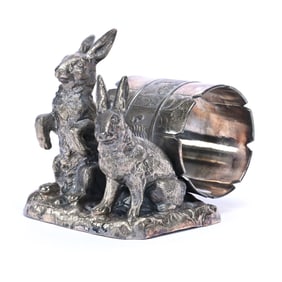 Figural Napkin Ring, Two Rabbits