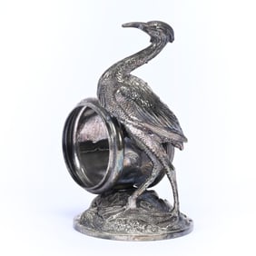 Figural Napkin Ring, Stork Eating Fish