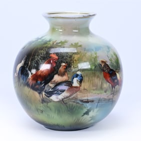 Vase, Unmarked R.S. Prussia, Farmyard & Pheasant Decor
