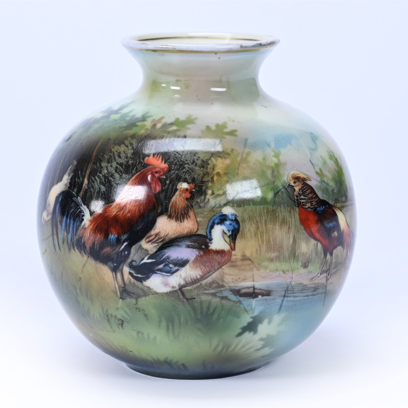 Vase, Unmarked R.S. Prussia, Farmyard & Pheasant Decor (1 of 3)