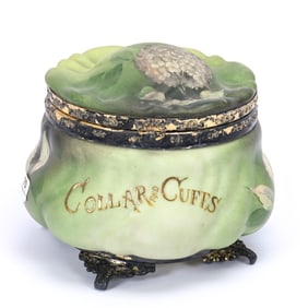 "Collars & Cuffs" Box, Unmarked Pairpoint Art Glass