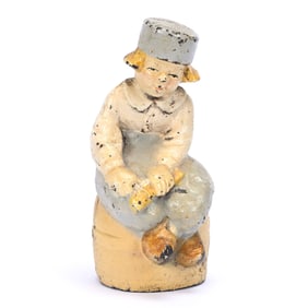 Figural Cast Iron Bank, Dutch Boy On Barrel