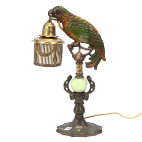 Desk Lamp, Brass And Onyx Base, Parrot Design