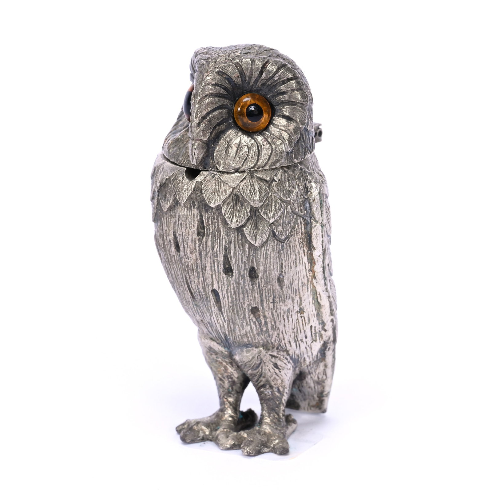 Figural Owl Mustard Jar, Silverplate (1 of 3)