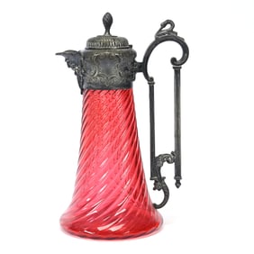 Ewer, Cranberry Swirl Art Glass