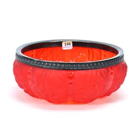 Bowl, Red Satin Beaded Drape Pattern