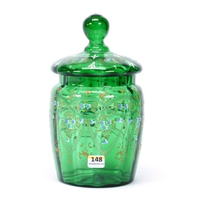 Biscuit Jar, Solid Green Art Glass