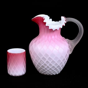 Pitcher/Tumbler, Pink Satin Diamond Quilted MOP