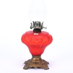 Kerosene Lamp, Red Satin