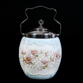 Biscuit Jar, Unmarked Wave Crest Art Glass