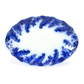 Serving Tray, Flow Blue Argyle Pattern
