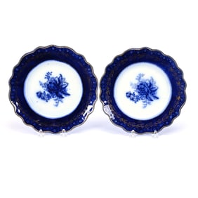 Pair Plates, Blue Rose Pattern By Grindley