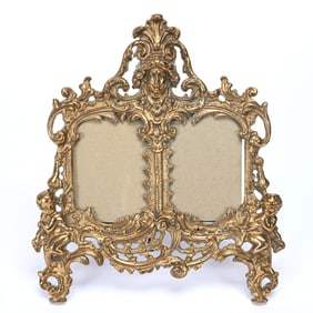 Double Photo Frame, Solid Embossed Brass