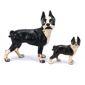 (2) Cast Iron Boston Terrier Doorstops, Hubley