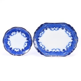 Tray & Plate, Verona Pattern Flow Blue