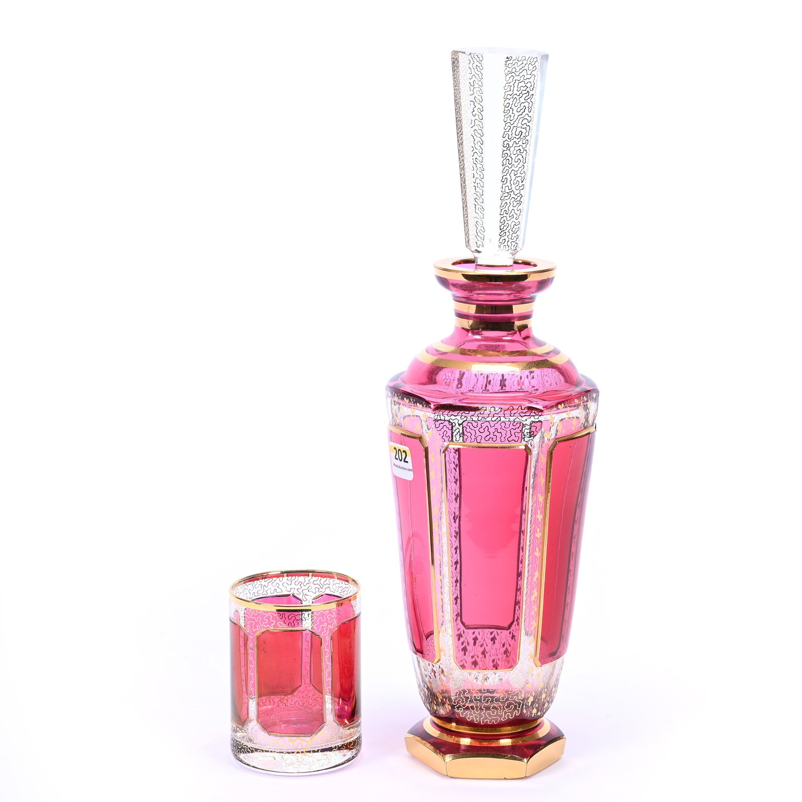 Decanter, Cranberry Cut To Clear Moser Art Glass (1 of 3)