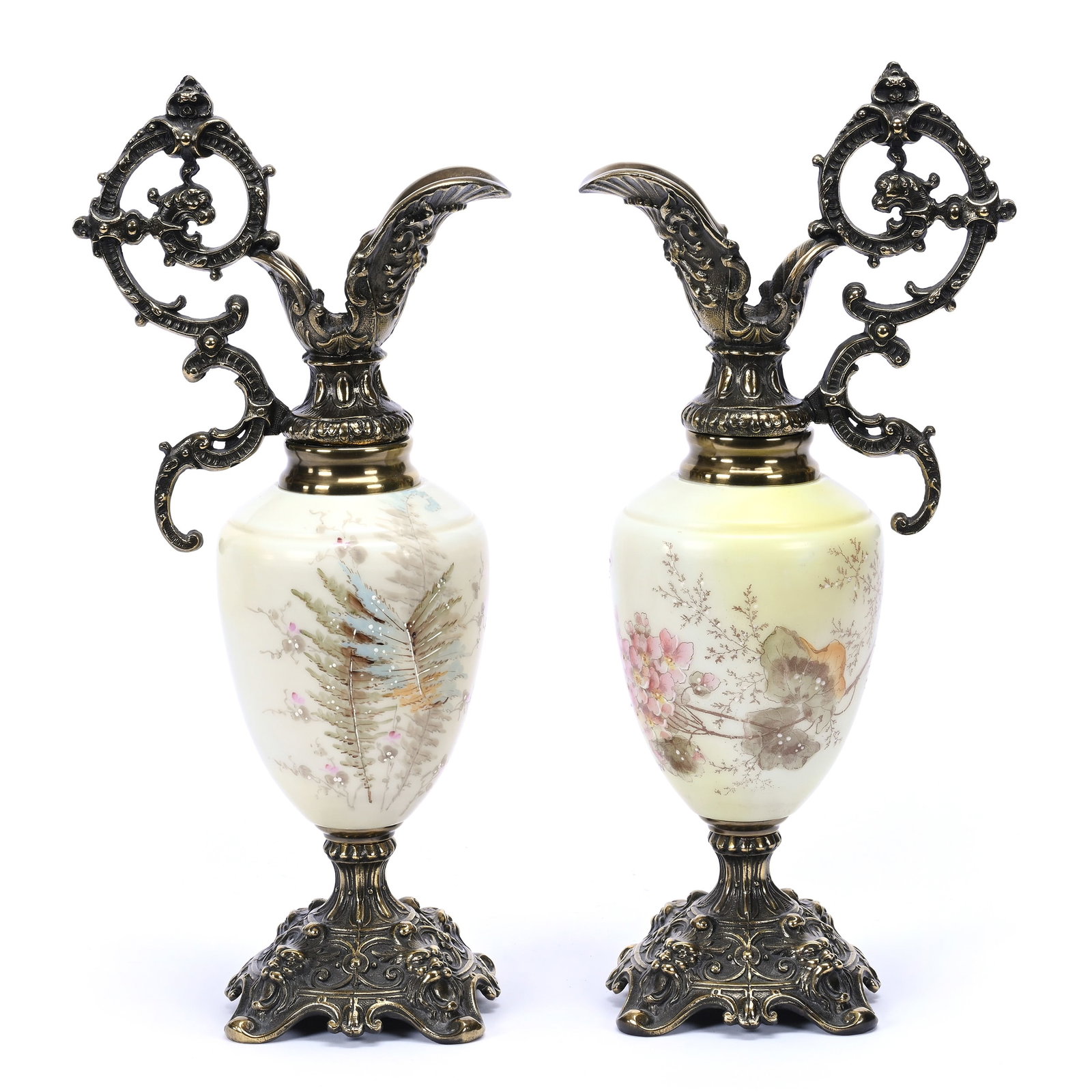 Pair Ewers, Unmarked Wave Crest Art Glass (1 of 4)
