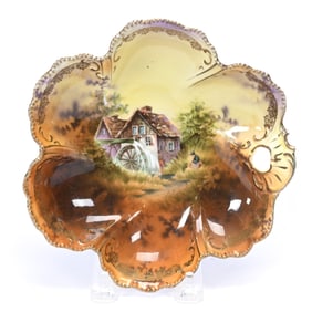 Handled Bowl Marked R.S. Prussia, Mill Scenic Decor