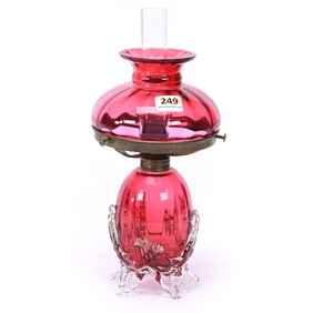 Miniature Lamp, Cranberry Art Glass