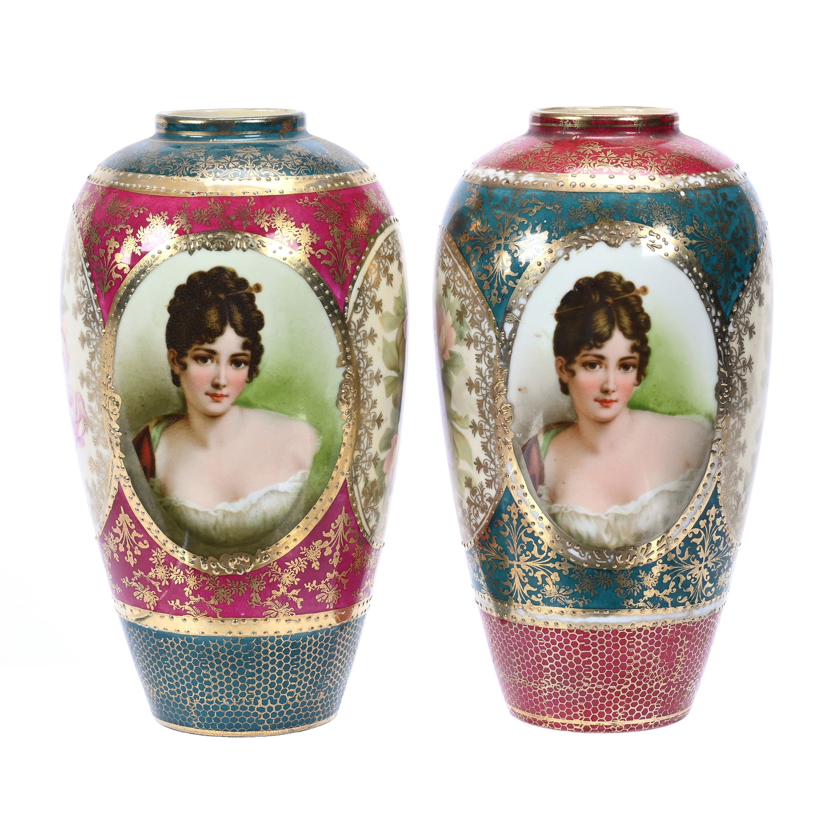 Pair Vases, Royal Vienna, Medallion Portraits (1 of 3)