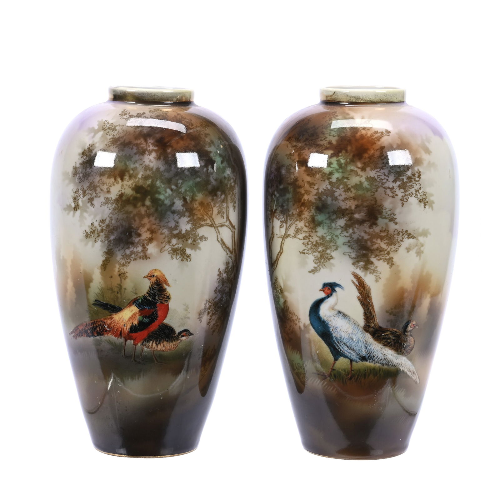 Pair Vases Marked R. S. Poland, Scenic Decor (1 of 3)