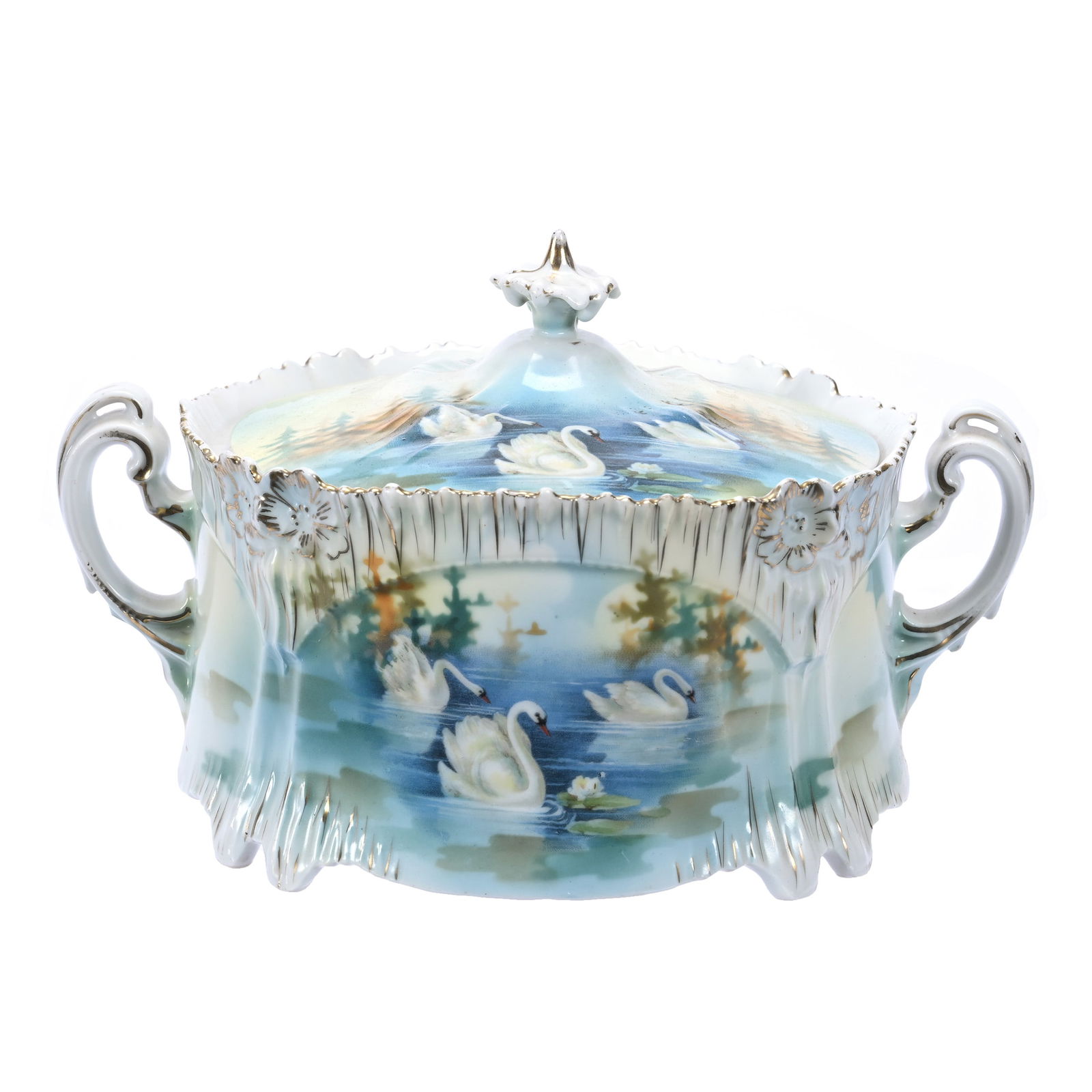 Cracker Jar Marked Wheelock Prussia, Swans (1 of 3)