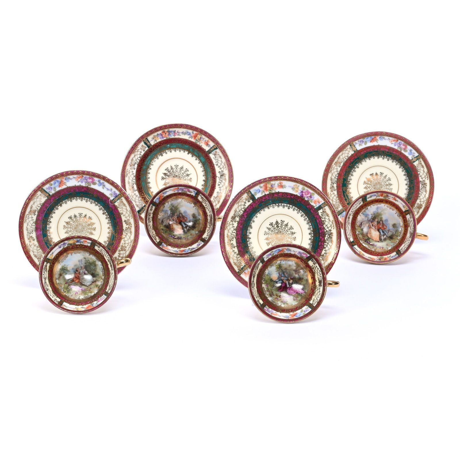 (4) Cups & Saucers Marked Prov Saxe (1 of 3)