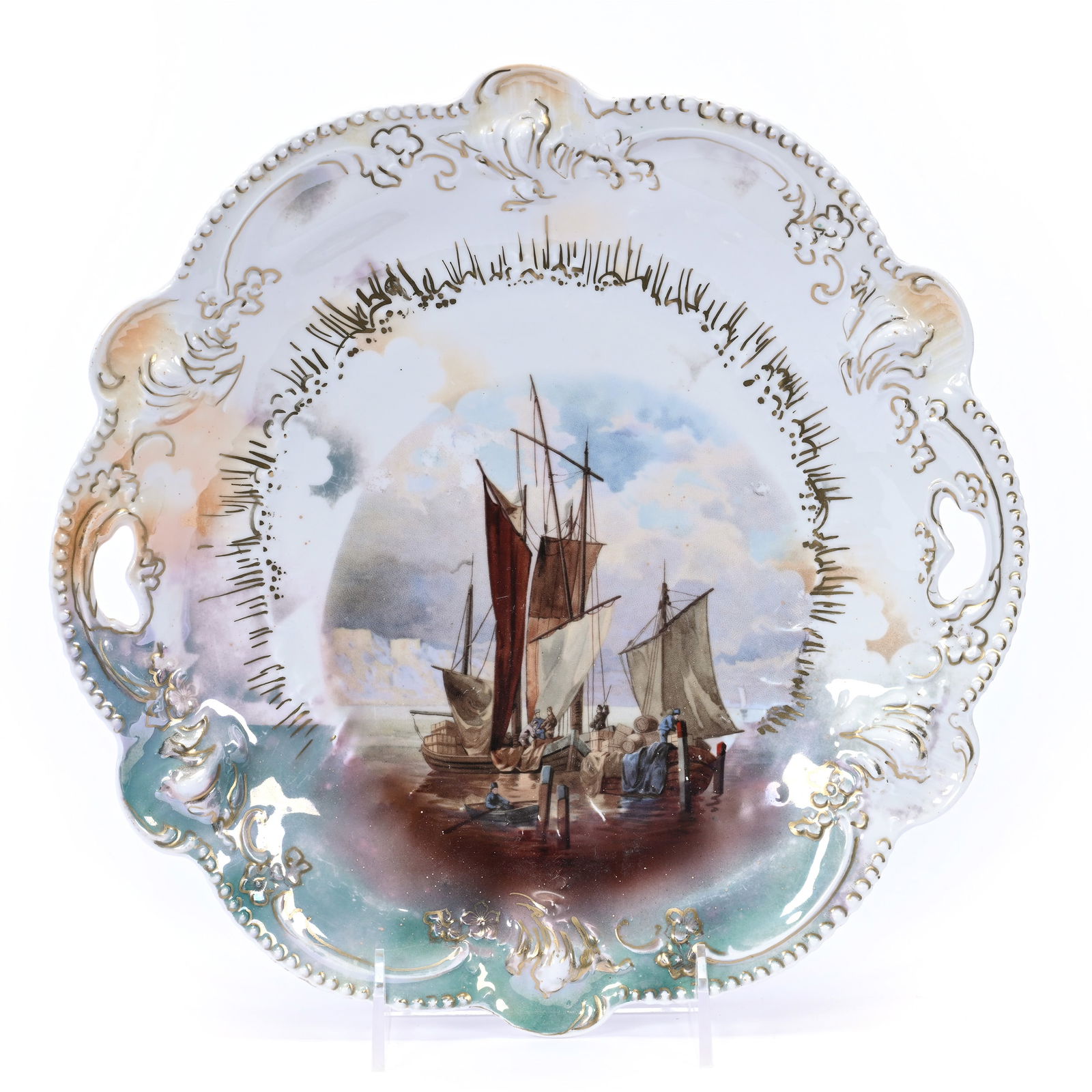 Cake Plate Marked R. S. Prussia, Masted Schooner (1 of 2)