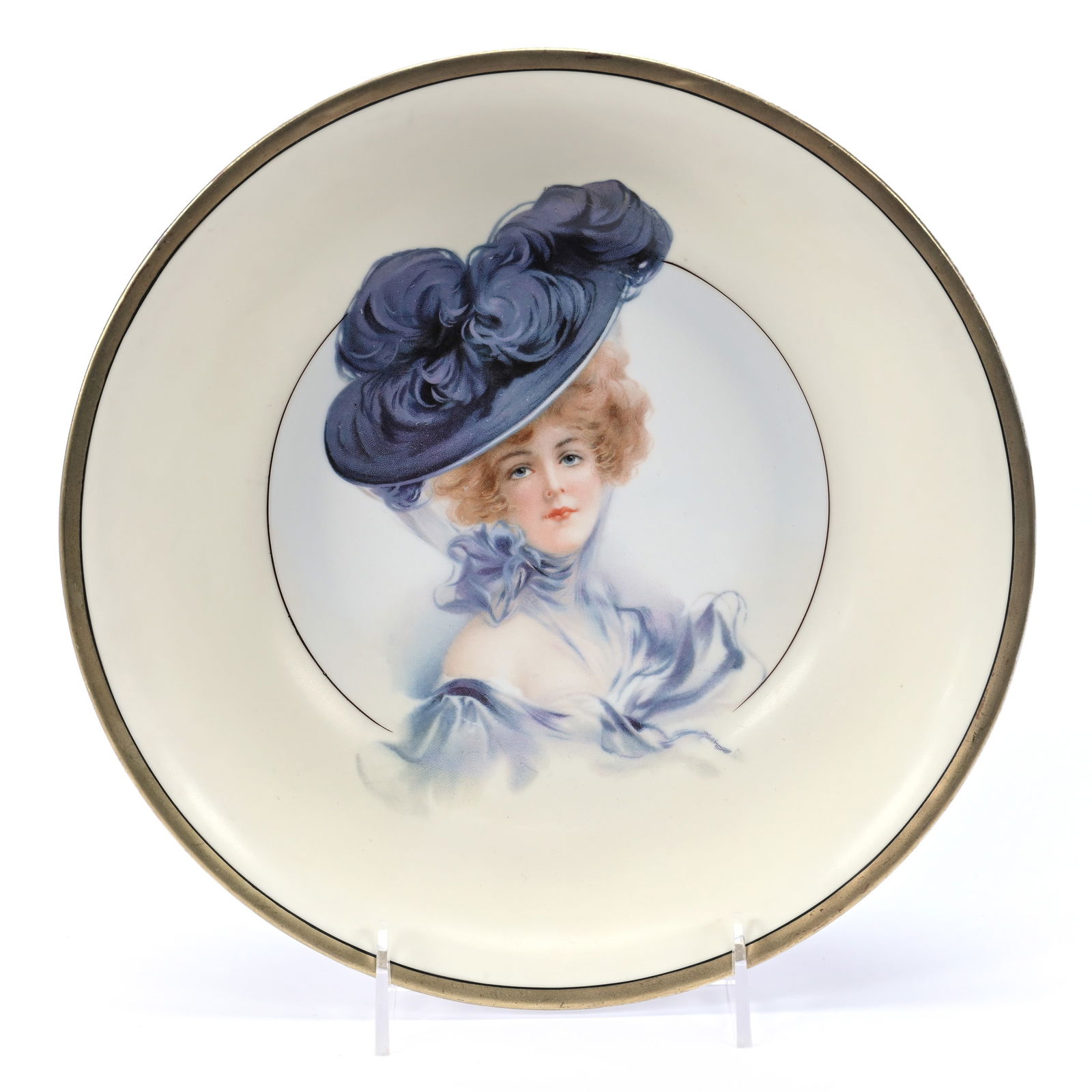Bowl, Prussia Griffin Mark, Gibson Girl Portrait: Bowl, Prussia Griffin Mark, Gibson Girl Portrait, 10", Cream Border, Illinois Private Collection.