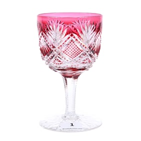 Wine Stem, American Brilliant Cut Glass, Cranberry Cut To Clear, Parisian Pattern By Dorflinger