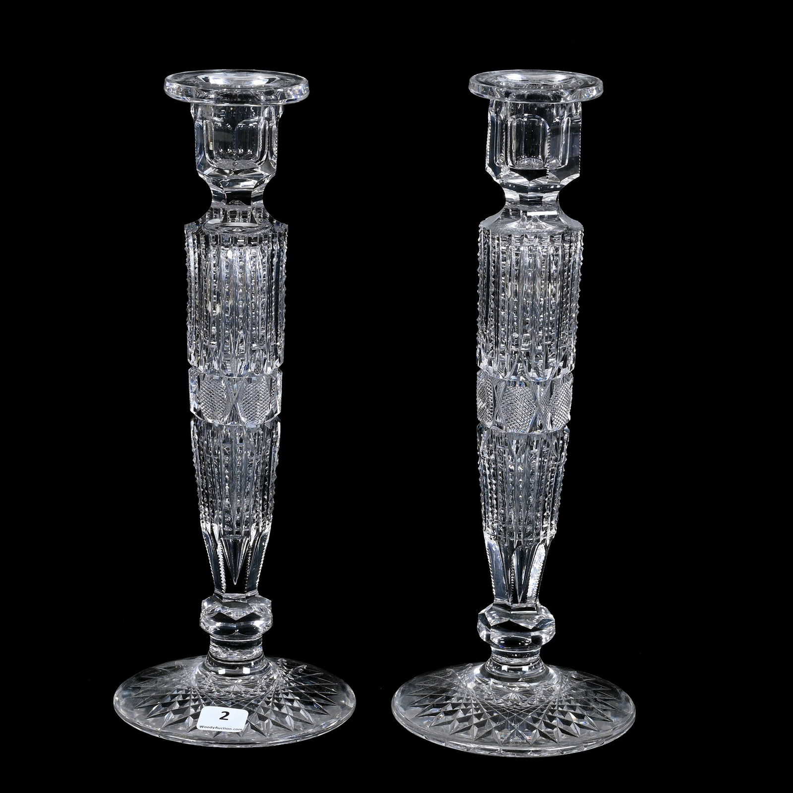 Pair Candlesticks, American Brilliant Cut Glass, Prism Cut Body With Strawberry Diamond Cut Buttons (1 of 3)
