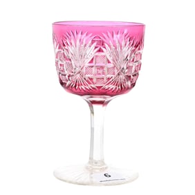 Wine Stem, American Brilliant Cut Glass, Cranberry Cut To Clear