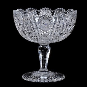 Pedestal Bowl, American Brilliant Cut Glass, Bangor By Jewel Cut Glass
