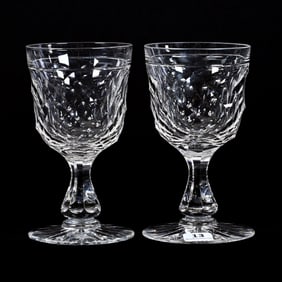 Pair Goblets, American Brilliant Cut Glass, Hollow Diamond Pattern
