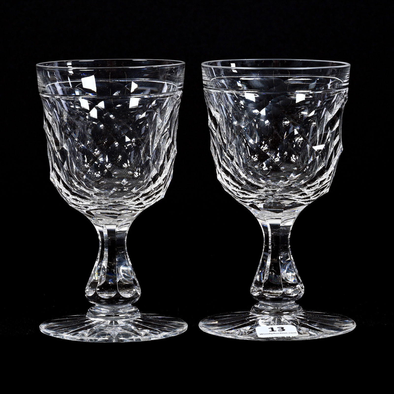 Pair Goblets, American Brilliant Cut Glass, Hollow Diamond Pattern (1 of 3)