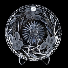 Round Tray, American Brilliant Cut Glass, Signed Hawkes Gravic Glass