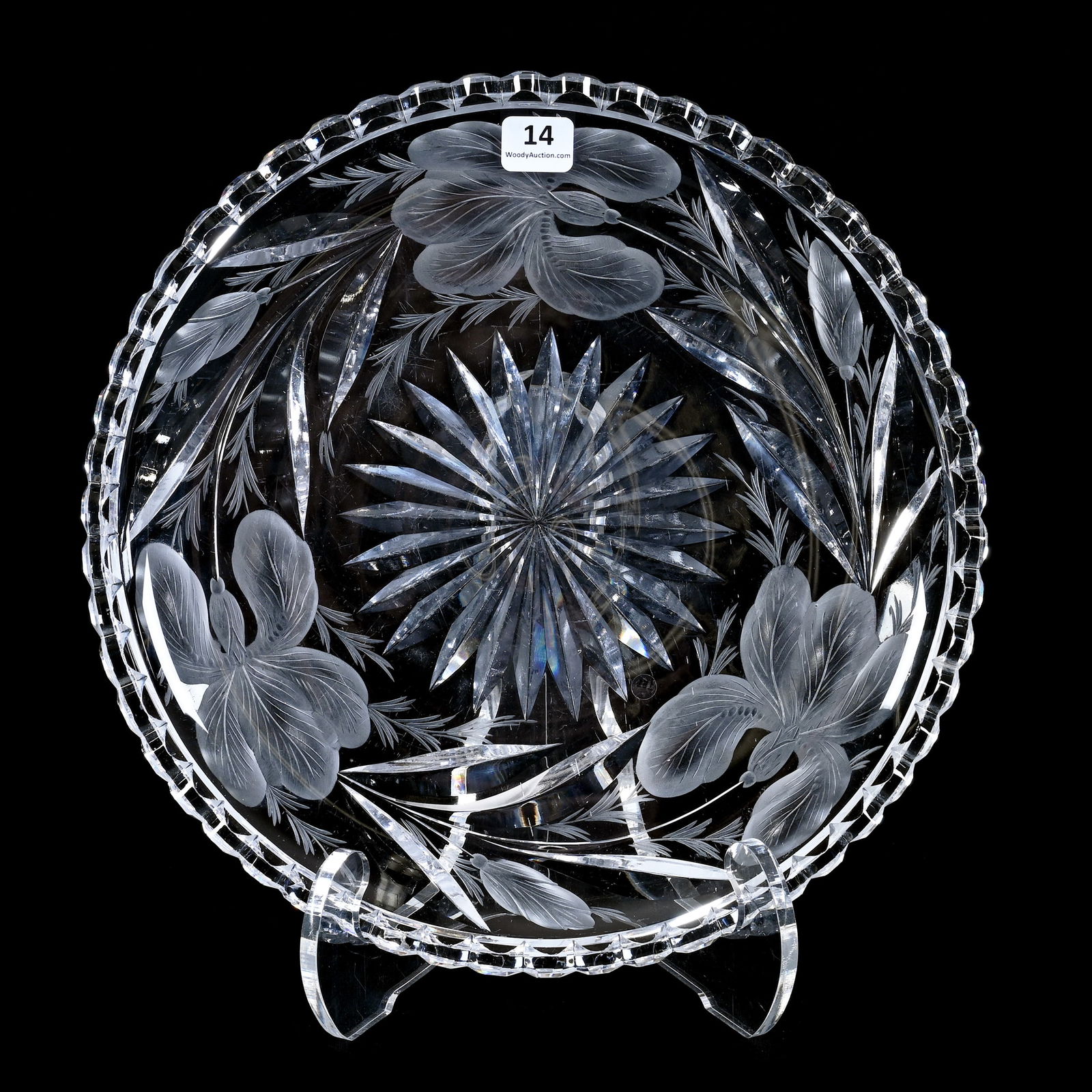 Round Tray, American Brilliant Cut Glass, Signed Hawkes Gravic Glass (1 of 3)