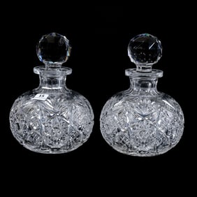 Pair Of Large Cologne Bottles, American Brilliant Cut Glass