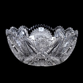 Punch Bowl, One Piece, Cut Glass, Lansing Pattern By American Cut Glass, Designed By W. C. Anderson