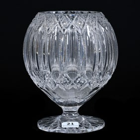 Pedestal Rosebowl, American Brilliant Cut Glass, Signed Hawkes Brunswick