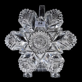 Bon-Bon, American Brilliant Cut Glass, Signed Hawkes Blown Mold, Snowflake Design