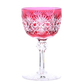 Wine Stem, American Brilliant Cut Glass, Cranberry Cut To Clear, Gladys Pattern By Hawkes