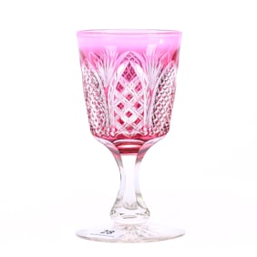 Wine Stem, American Brilliant Cut Glass, Cranberry Cut To Clear, Attributed To Mt. Washington