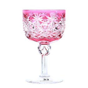 Wine Stem, ABCG, Cranberry Cut To Clear, Russian Pattern, Star Cut Buttons, Attributed To Hawkes