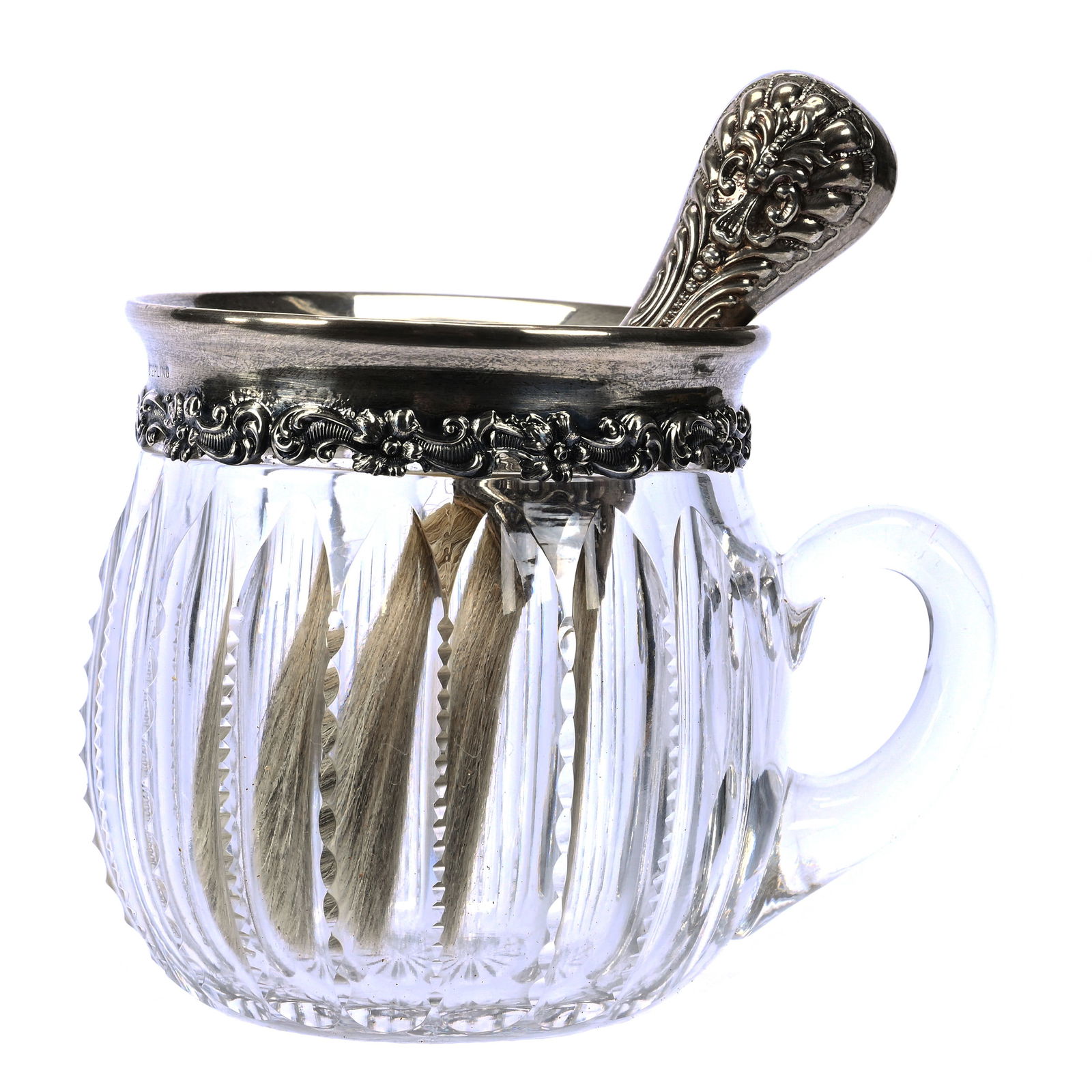 Shaving Mug/Brush Set In Original Case, ABCG, Prism Mug W/Sterling Rim, Sterling Handled Brush (1 of 7)