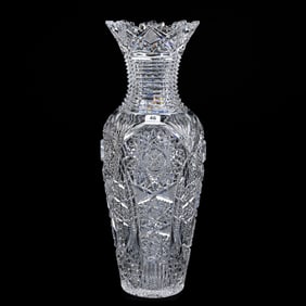 Vase, American Brilliant Cut Glass, Othello Pattern By Clark