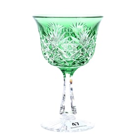 Wine Stem, American Brilliant Cut Glass, Green Cut To Clear, Marlboro Pattern By Dorflinger