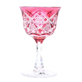 Wine Stem, American Brilliant Cut Glass, Cranberry Cut To Clear, Marlboro Pattern By Dorflinger
