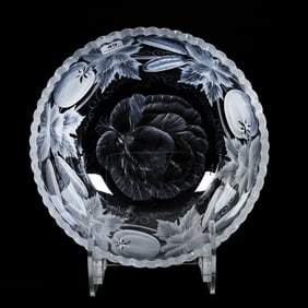 Bowl, ABCG, Attributed To Pairpoint, Finely Engraved Cabbage, Tomato And Cucumber Decor