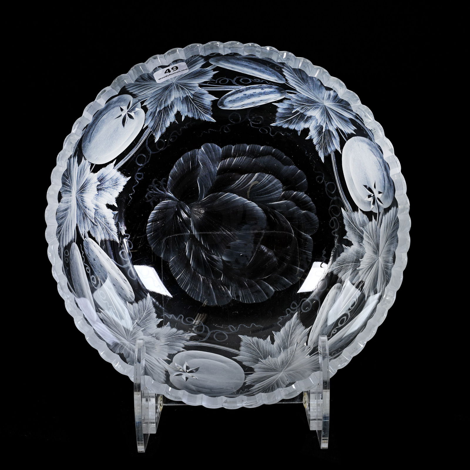 Bowl, ABCG, Attributed To Pairpoint, Finely Engraved Cabbage, Tomato And Cucumber Decor (1 of 3)